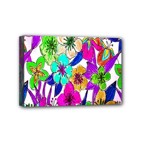 Floral Colorful Background Of Hand Drawn Flowers Mini Canvas 6  X 4  by Simbadda