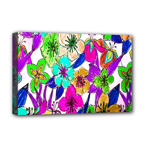 Floral Colorful Background Of Hand Drawn Flowers Deluxe Canvas 18  X 12   by Simbadda