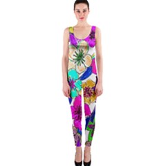 Floral Colorful Background Of Hand Drawn Flowers Onepiece Catsuit by Simbadda