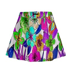 Floral Colorful Background Of Hand Drawn Flowers Mini Flare Skirt by Simbadda