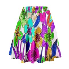 Floral Colorful Background Of Hand Drawn Flowers High Waist Skirt by Simbadda