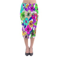 Floral Colorful Background Of Hand Drawn Flowers Midi Pencil Skirt by Simbadda