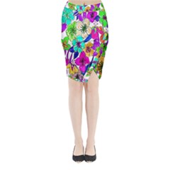 Floral Colorful Background Of Hand Drawn Flowers Midi Wrap Pencil Skirt by Simbadda