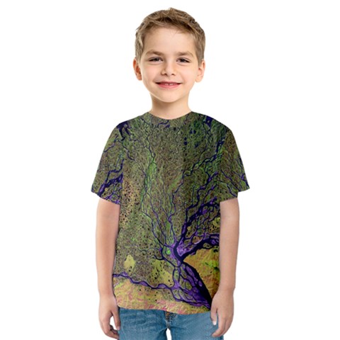 Lena River Delta A Photo Of A Colorful River Delta Taken From A Satellite Kids  Sport Mesh Tee by Simbadda