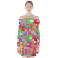 Abstract Polka Dot Pattern Digitally Created Abstract Background Pattern With An Urban Feel Long Sleeve Off Shoulder Dress by Simbadda