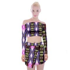 Geometric Abstract Background Art Off Shoulder Top With Skirt Set by Nexatart