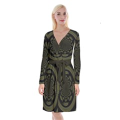 Dark Portal Fractal Esque Background Long Sleeve Velvet Front Wrap Dress by Nexatart