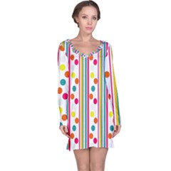 Stripes And Polka Dots Colorful Pattern Wallpaper Background Long Sleeve Nightdress by Nexatart