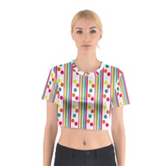 Stripes And Polka Dots Colorful Pattern Wallpaper Background Cotton Crop Top by Nexatart