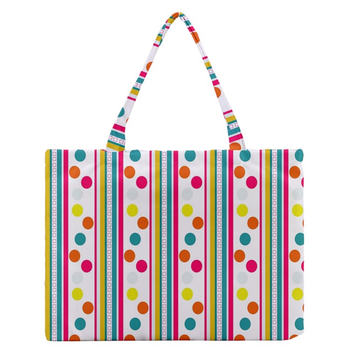 Stripes And Polka Dots Colorful Pattern Wallpaper Background Medium Zipper Tote Bag