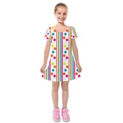 Stripes And Polka Dots Colorful Pattern Wallpaper Background Kids  Short Sleeve Velvet Dress by Nexatart