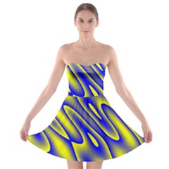 Blue Yellow Wave Abstract Background Strapless Bra Top Dress by Nexatart