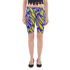 Blue Yellow Wave Abstract Background Yoga Cropped Leggings by Nexatart