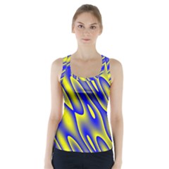 Blue Yellow Wave Abstract Background Racer Back Sports Top by Nexatart