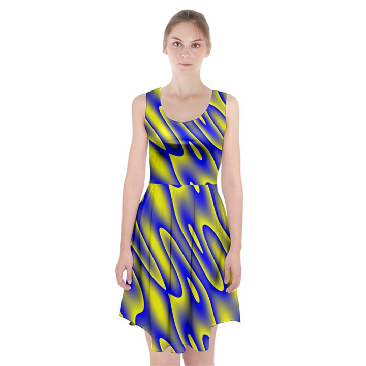 Blue Yellow Wave Abstract Background Racerback Midi Dress