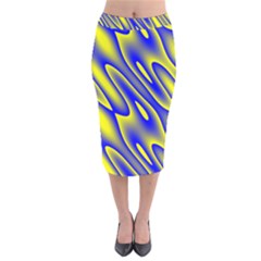 Blue Yellow Wave Abstract Background Velvet Midi Pencil Skirt