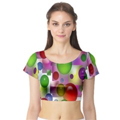 Colored Bubbles Squares Background Short Sleeve Crop Top (tight Fit) by Nexatart