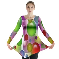 Colored Bubbles Squares Background Long Sleeve Tunic  by Nexatart