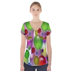 Colored Bubbles Squares Background Short Sleeve Front Detail Top by Nexatart