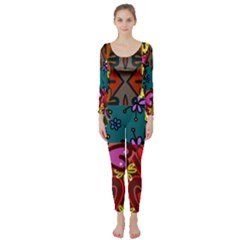 Digitally Created Abstract Patchwork Collage Pattern Long Sleeve Catsuit by Nexatart