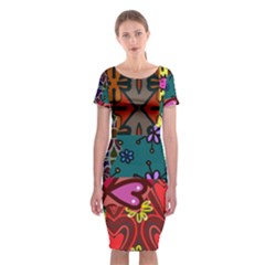 Digitally Created Abstract Patchwork Collage Pattern Classic Short Sleeve Midi Dress by Nexatart