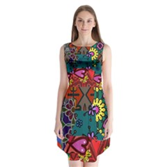 Digitally Created Abstract Patchwork Collage Pattern Sleeveless Chiffon Dress  