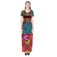 Digitally Created Abstract Patchwork Collage Pattern Short Sleeve Maxi Dress by Nexatart