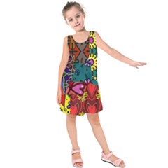 Digitally Created Abstract Patchwork Collage Pattern Kids  Sleeveless Dress by Nexatart