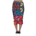 Digitally Created Abstract Patchwork Collage Pattern Velvet Midi Pencil Skirt View2