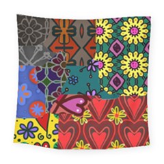 Digitally Created Abstract Patchwork Collage Pattern Square Tapestry (large)