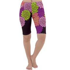 Floral Card Template Bright Colorful Dahlia Flowers Pattern Background Cropped Leggings  by Nexatart