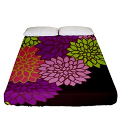 Floral Card Template Bright Colorful Dahlia Flowers Pattern Background Fitted Sheet (queen Size) by Nexatart