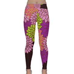 Floral Card Template Bright Colorful Dahlia Flowers Pattern Background Classic Yoga Leggings by Nexatart