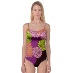 Floral Card Template Bright Colorful Dahlia Flowers Pattern Background Camisole Leotard  by Nexatart