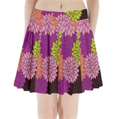 Floral Card Template Bright Colorful Dahlia Flowers Pattern Background Pleated Mini Skirt