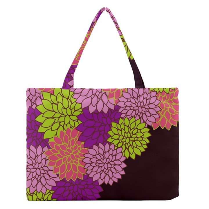 Floral Card Template Bright Colorful Dahlia Flowers Pattern Background Medium Zipper Tote Bag