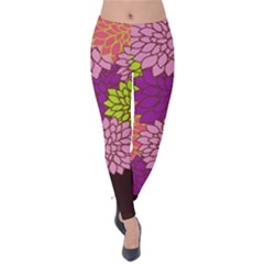 Floral Card Template Bright Colorful Dahlia Flowers Pattern Background Velvet Leggings by Nexatart