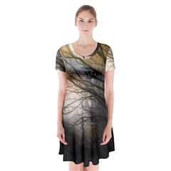 Tree Art Artistic Abstract Background Short Sleeve V-neck Flare Dress