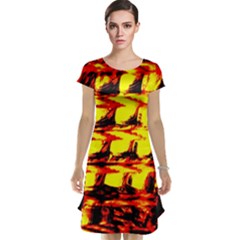 Yellow Seamless Abstract Brick Background Cap Sleeve Nightdress by Nexatart