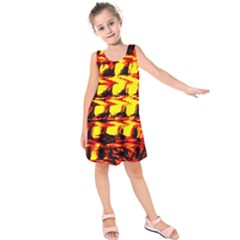 Yellow Seamless Abstract Brick Background Kids  Sleeveless Dress