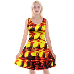 Yellow Seamless Abstract Brick Background Reversible Velvet Sleeveless Dress