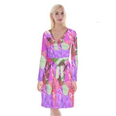 Abstract Design With Hummingbirds Long Sleeve Velvet Front Wrap Dress by Nexatart