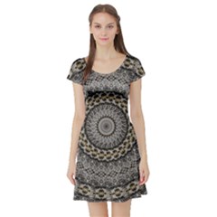 Celestial Pinwheel Of Pattern Texture And Abstract Shapes N Brown Short Sleeve Skater Dress by Nexatart