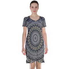 Celestial Pinwheel Of Pattern Texture And Abstract Shapes N Brown Short Sleeve Nightdress