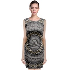 Celestial Pinwheel Of Pattern Texture And Abstract Shapes N Brown Sleeveless Velvet Midi Dress