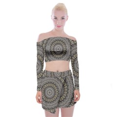 Celestial Pinwheel Of Pattern Texture And Abstract Shapes N Brown Off Shoulder Top With Skirt Set by Nexatart