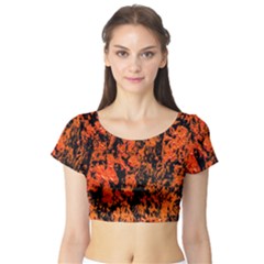 Abstract Orange Background Short Sleeve Crop Top (Tight Fit)