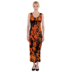 Abstract Orange Background Fitted Maxi Dress