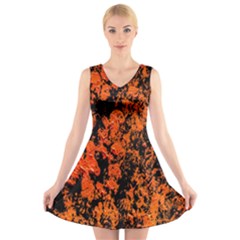 Abstract Orange Background V-Neck Sleeveless Skater Dress