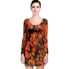 Abstract Orange Background Long Sleeve Velvet Bodycon Dress